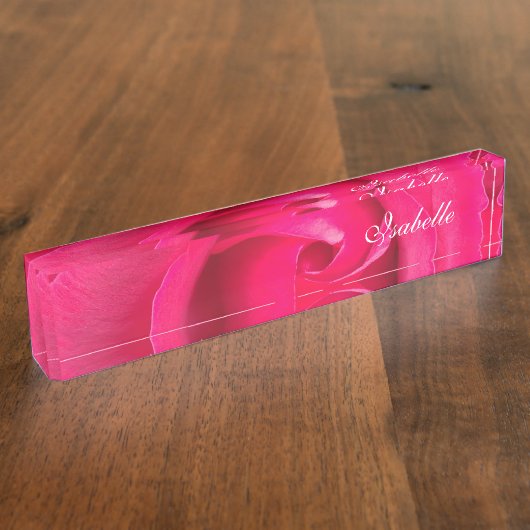 ロマンチックレッドピンクローズパーソナライズされたネームプレート デスクネームプレート (側面)