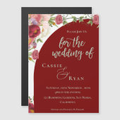 ロマンチックレッドピーチフローラアーチ結婚式招待状 マグネット招待状 (正面/裏面)