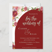 ロマンチックレッドピーチフローラアーチ結婚式招待状 マグネット招待状 (正面)