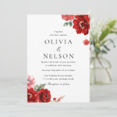 ロマンチックレッドフローラエレガントな結婚式 招待状 (スタンド正面)