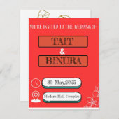 ロマンチックレッドフローラ結婚式招待状 (正面/裏面)