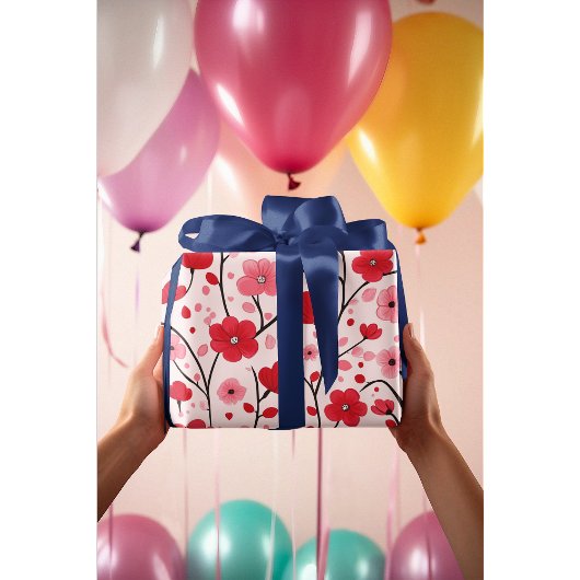 ロマンチックレッドフローラ ラッピングペーパー