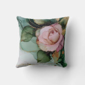 ロマンチックレッドブルゴーニュバラ金ゴールドフローラ クッション (裏面)