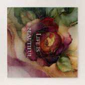 ロマンチックレッドブルゴーニュバラ金ゴールドフローラ ジグソーパズル (横)