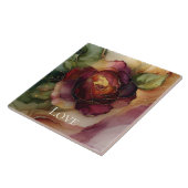 ロマンチックレッドブルゴーニュバラ金ゴールドフローラ タイル (側面)