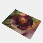 ロマンチックレッドブルゴーニュバラ金ゴールドフローラ ドアマット (アングル)