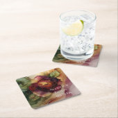 ロマンチックレッドブルゴーニュバラ金ゴールド結婚フローラ スクエアペーパーコースター (インサイチュ)