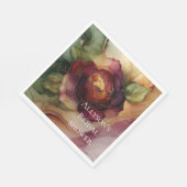 ロマンチックレッドブルゴーニュバラ金ゴールド結婚フローラ スタンダードランチョンナプキン (角)