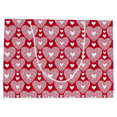 ロマンチックレッドレースハートバレンタインデーパターン ラージペーパーバッグ (裏面)
