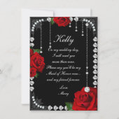 ロマンチックレッドローズアンドダイヤモンドメイド・オブ・オーナー（花嫁付き添い人） 招待状 (正面)