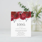 ロマンチックレッドローズシルバー100誕生日招待状 (スタンド正面)