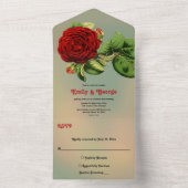 ロマンチックレッドローズデリケート夏のフローラ結婚ズ オールインワン招待状 (内側)