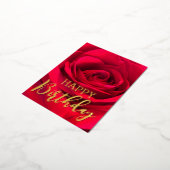 ロマンチックレッドローズハッピーバースデー実在金ゴールド 箔シーズンポストカード (回転した状態)