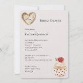 ロマンチックレッドローズハートカップケーキブライダルシャワー 招待状 (正面)