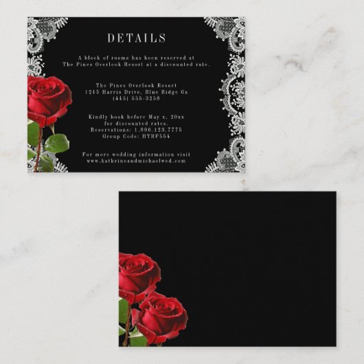 ロマンチックレッドローズビューティフルホワイトレース結婚ズ エンクロージャーカード (正面/裏面)