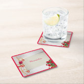 ロマンチックレッドローズブーケハート パーソナライズされた スクエアペーパーコースター (インサイチュ)