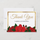 ロマンチックレッドローズ結婚ズフラットサンキューカード サンキューカード (正面)