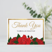 ロマンチックレッドローズ結婚ズフラットサンキューカード サンキューカード (スタンド正面)