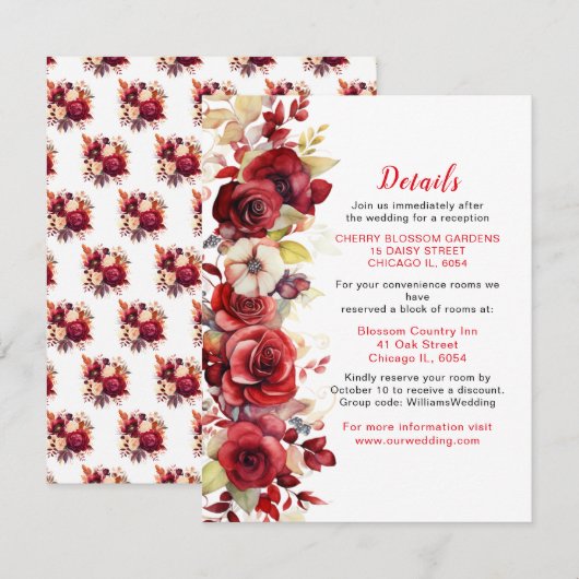 ロマンチックレッドローズ結婚フローラ詳細 エンクロージャーカード (正面/裏面)