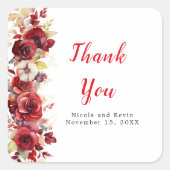 ロマンチックレッドローズ結婚フローラ スクエアシール (正面)