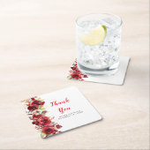 ロマンチックレッドローズ結婚フローラ スクエアペーパーコースター (インサイチュ)