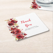 ロマンチックレッドローズ結婚フローラ スクエアペーパーコースター (アングル)