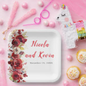 ロマンチックレッドローズ結婚フローラ ペーパープレート (パーティー)