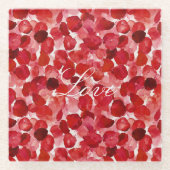 ロマンチックレッドローズ花びらフローラ ガラスコースター (正面)