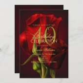 ロマンチックレッドローズ誕生日 招待状 (正面/裏面)