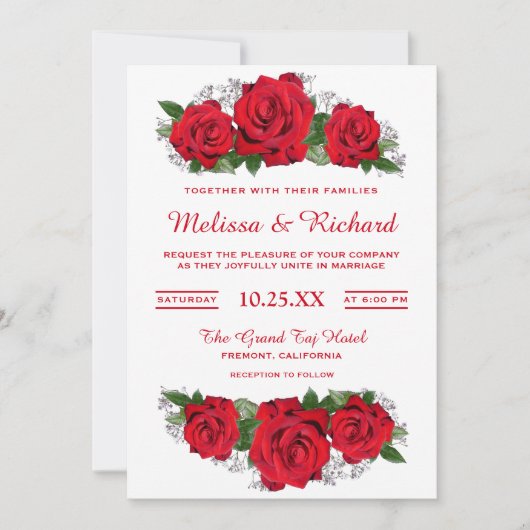 ロマンチックレッドローゼスフローラ結婚式招待状 招待状 (正面)