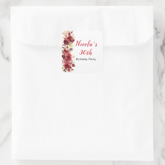 ロマンチックレッドローゼスフローラ誕生会 スクエアシール (バッグ)