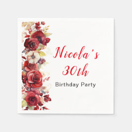 ロマンチックレッドローゼスフローラ誕生日 スタンダードカクテルナプキン