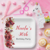 ロマンチックレッドローゼスフローラ誕生日 ペーパープレート (パーティー)