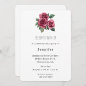 ロマンチックレッドローゼスフローラ誕生日 招待状 (正面/裏面)