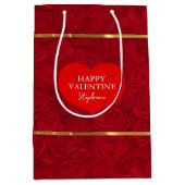 ロマンチックレッドローゼス金ゴールドアクセントのバレンタインデー ミディアムペーパーバッグ (正面)