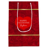 ロマンチックレッドローゼス金ゴールドアクセントのバレンタインデー ミディアムペーパーバッグ (裏面)