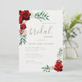 ロマンチックレッドローゼズボホフローラフレームブライダルシャワー 招待状 (スタンド正面)