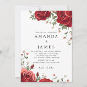 ロマンチックレッドローゼズモノグラム結婚フローラ 招待状 (正面)