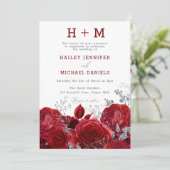 ロマンチックレッドローゼズモノグラム結婚式招待状 招待状 (スタンド正面)