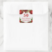 ロマンチックレッドローゼズ&金ゴールドグリッター50th誕生日 スクエアシール (バッグ)