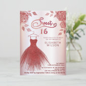 ロマンチックレッドローゼレッドグリッタードレス招待状 招待状 (スタンド正面)