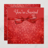 ロマンチックレッド&きらめくスノーフ結婚レークズ 招待状 (正面/裏面)