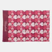 ロマンチックレッド&ピンクジグソーパズルハートパターン キッチンタオル (横)