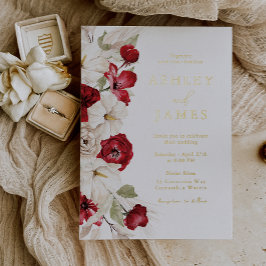 ロマンチックレッド&ホワイトフローラゴールドフォイル結婚ズ 箔招待状