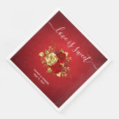 ロマンチックレッド&金ゴールドバラ結婚ズディナーナプキンス (コーナー)