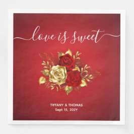 ロマンチックレッド&金ゴールドバラ結婚ズディナーナプキンス