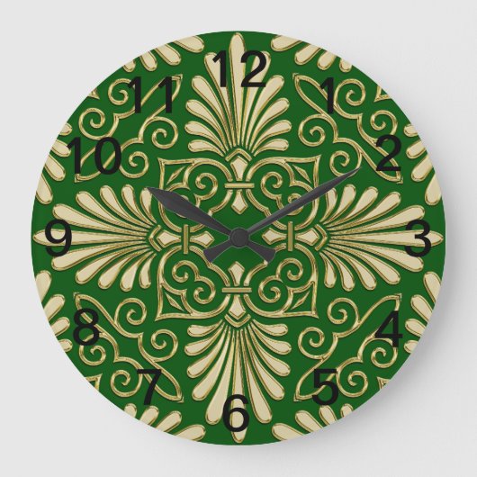 ロマンチックレトロアールデコダマスクグリーン金ゴールド01 ラージ壁時計 (正面)