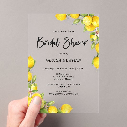 ロマンチックレモンブライダルシャワー アクリル招待状 (インサイチュ (ポータブル))