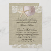 ロマンチックレースアンドシーシェルビーチ結婚式 招待状 (正面/裏面)