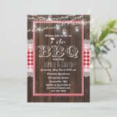 ロマンチックレースレッドギンガムオールドウッドI do BBQ招待状 招待状 (スタンド正面)